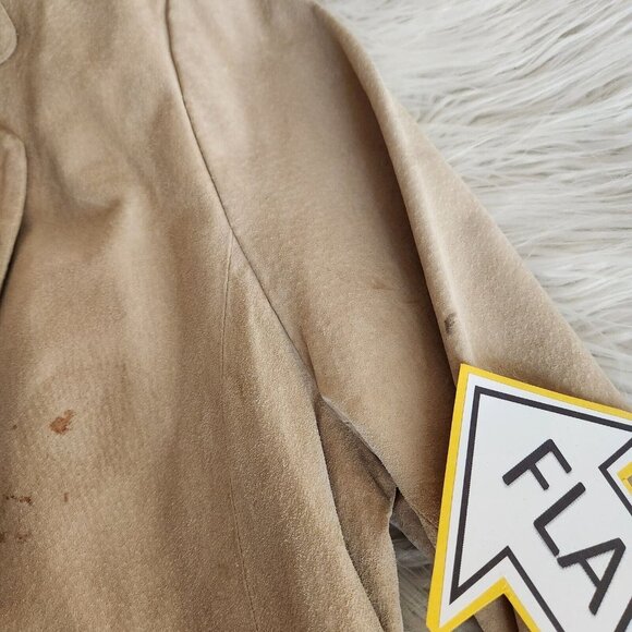 Siena Womens Blazer Size 10 Beige Collared 100% Leather Collared 2 Button Jacket - Picture 8 of 16